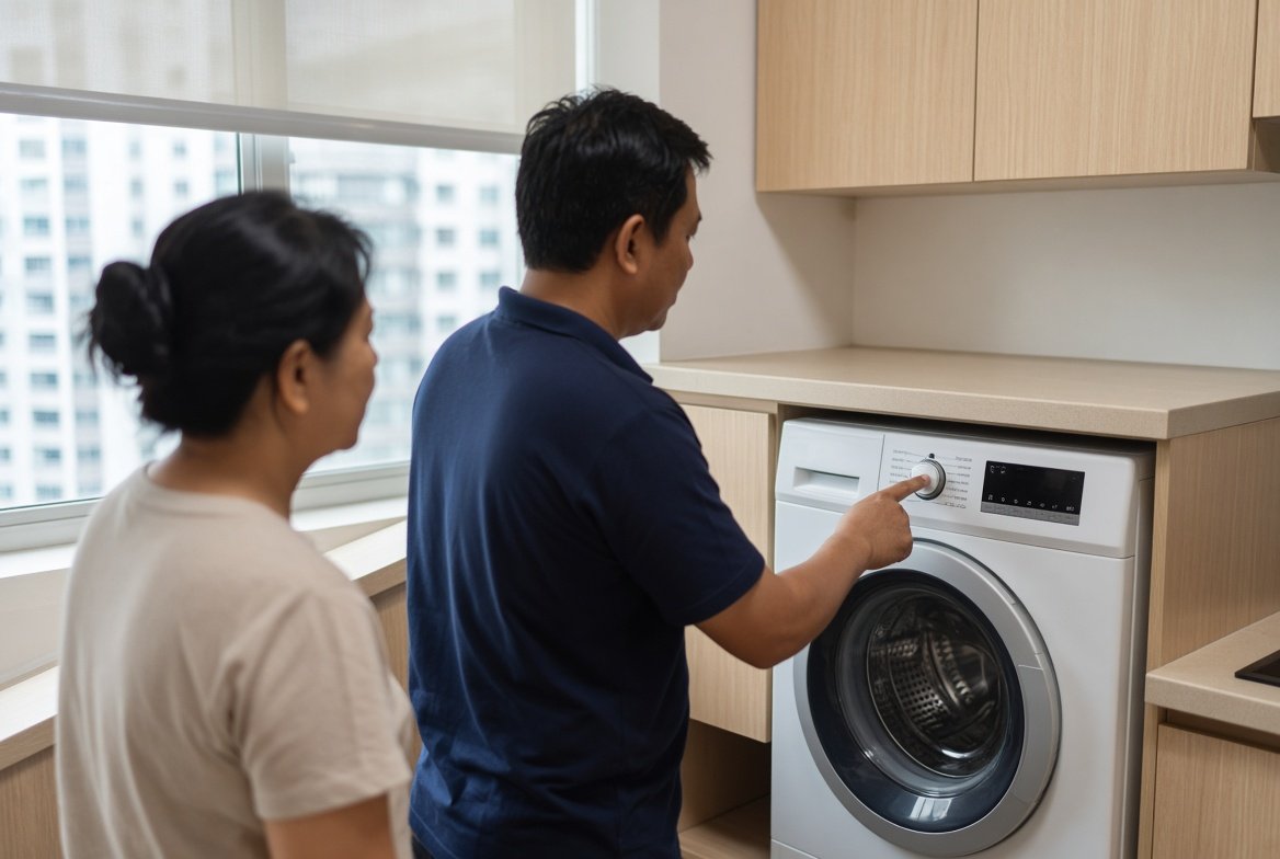 Technician explaining a repair to a homeowner